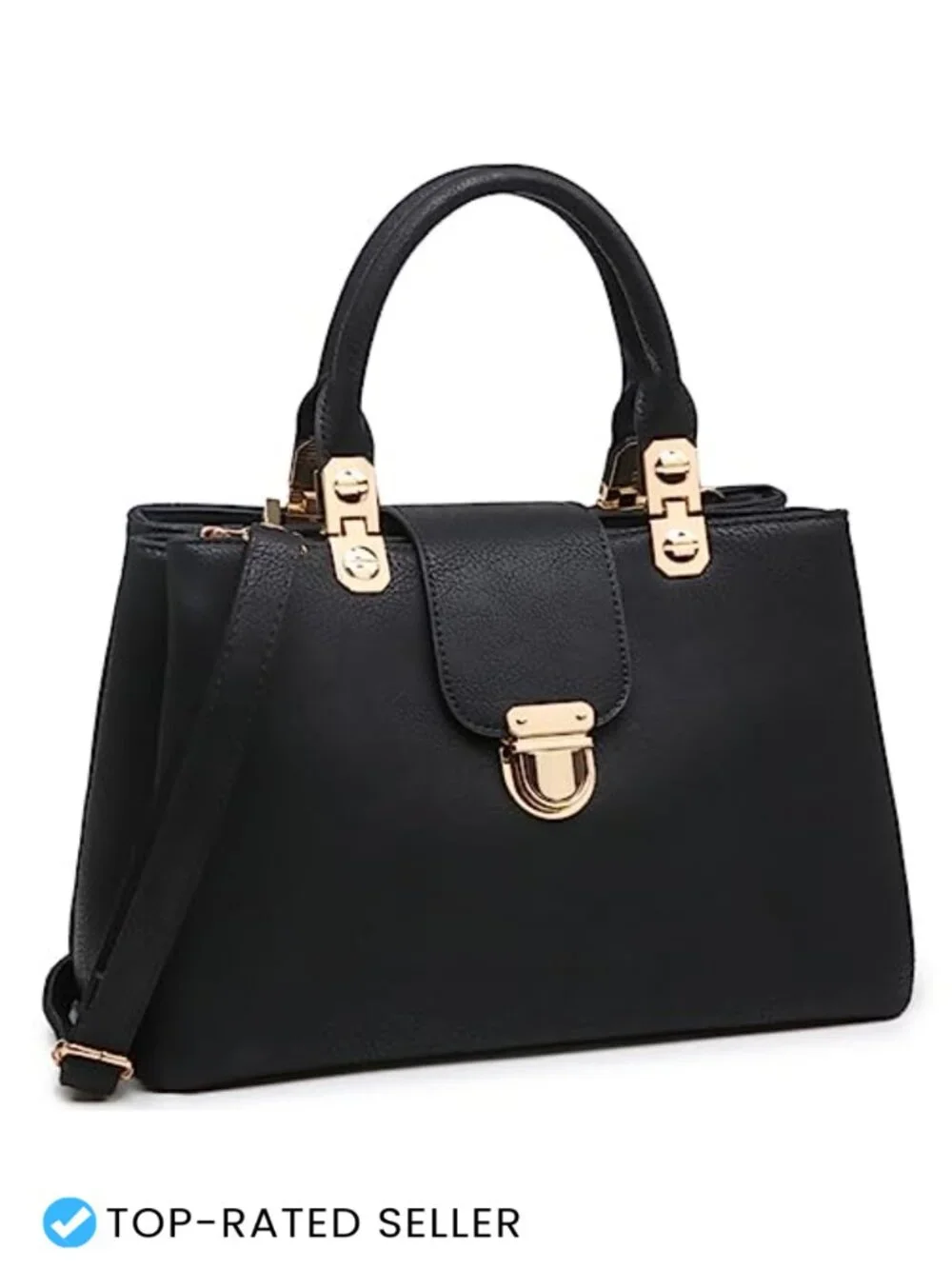 Vegan Leather Satchel Handbag with Detachable Shoulder Strap